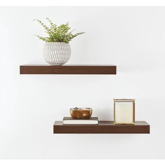Mainstays Walnut 16.5" Wood Floating Shelves, Set of 2, Walnut
