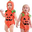 Infant Baby Halloween Pumpkin Costume Cute Newborn Toddler Pumpkin Costumes Halloween Outfit Romper for Kid Boys Girls (6-12 Months)