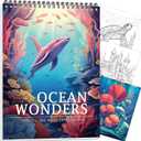 Ocean Coloring Book for Adult Spiral Bound, Adult Coloring Books for Women Relaxation, 30 Pages Thick Paper One Sided Design, Mindfulness Coloring Book, Anxiety Relief Mindfulness Gifts