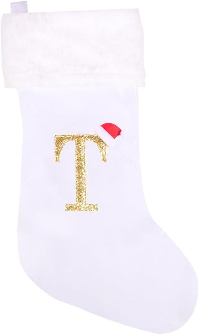 20 Inches Super Soft Plush Monogram Christmas Stockings Xmas Rustic Personalized Stocking Embroidered Letter Decoration for Decor (White)