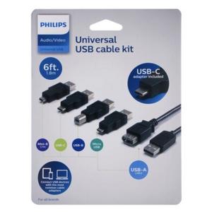 Philips Universal USB Cable Kit USB C Adapter Included USB A Cable 6 Ft