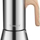 Mongdio Stainless Steel Moka Pot, Stovetop Espresso Coffee Maker, Percolator Coffee Pot, Italian Espresso Greca Coffee Maker for Camping Travel Home, 6 Espresso Cups, 10 oz