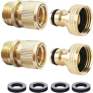 HQMPC Garden Hose Quick Connect Solid Brass Quick Connector Garden Hose Fitting Water Hose Connectors 3/4 inch GHT (2SETS)