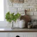 Artificial Eucalyptus Stems in Glass Vase with Realistic Faux Water - 5-Pack Real Touch Faux Greenery Stems, Dual-Sided Lifelike Leaves for Wedding Centerpieces, Home & Office Decor (Gray Glass)