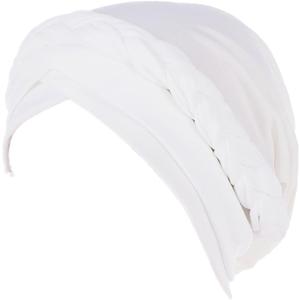 African Women Turban Hats - Braid Twist Solid Caps Pre Tied Chemo Cancer Headscarf Headwrap Hair Cover (White)