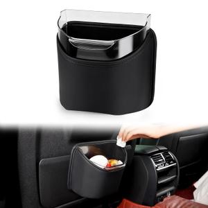 1797 Car Trash Can for Back Seat, Automotive Garbage Bin Clip on Front Seat Back, PU Leather with Leakproof Removable Plastic Liner, 0.42 Gallon Capacity for Small Trash