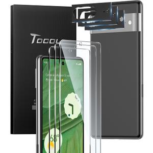 TOCOL 3 Pack for Google Pixel 7 - Tempered Glass Screen Protector & Glass Camera Lens Protector, 10X Military Shatterproof, [Alignment Tool] [Fingerprint Unlock]