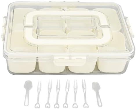 Divided Serving Tray, 8 Compartments Snack Tray Portable Travel Snack Box Charcuterie Container with Lid Handle Forks Spoons for Camping Candy Fruits Nuts Snacks
