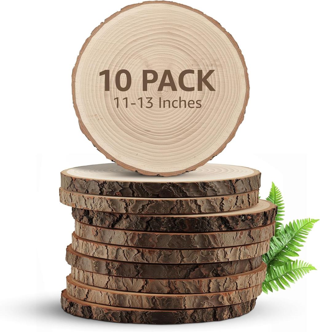 KARAVELLA Large Wood Slices for Centerpieces  Wood Centerpieces for Tables, Rustic Wedding Centerpiece, Natural Wood Slabs, Thin Slices, 11-13 inches (10 Pack)