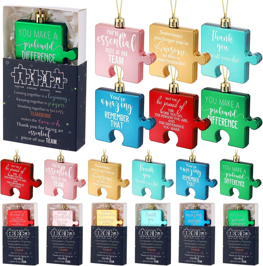 Jenaai 54 Pcs Inspirational Christmas Ornaments Bulk Christmas Tree Puzzle Hanging Ornament Team Coworkers Appreciation Gifts for Xmas Groups of Employee Staff Nurses Teachers