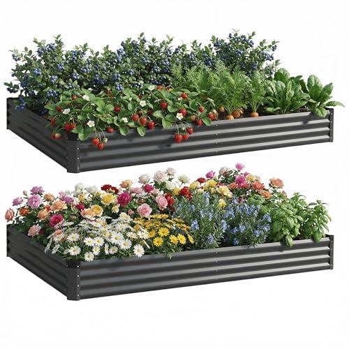 Rujkodvh 2PCS 6x3x1 FT Rectangle Metal Raised Garden Bed Kit, Elevated Garden Planter Box Outdoor, Large Planters for Outdoor Plants, Flower, Vegetables, Fruit, Herbs (Dark Gray)