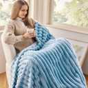 NEWCOSPLAY Super Soft Throw Blanket Blue Premium Silky Flannel Fleece 3D Ribbed Jacquard Lightweight Bed Blanket All Season Use (Blue Ribbed, Throw(50"x60"))