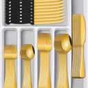 Gold 49 Pieces Stainless Steel Flatware Sets With Organizer,Golden Silverware Sets With Steak Knives Service For 8,Durable Knife And Fork Spoon Sets For Home Kitchen