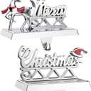 Merry Christmas Stocking Holders Set of 2 - Christmas Reindeer Mantle Stocking Hangers -Stocking Holders for Mantle- Weighted Shiny Silver Metal Deer Home Holiday Dcor
