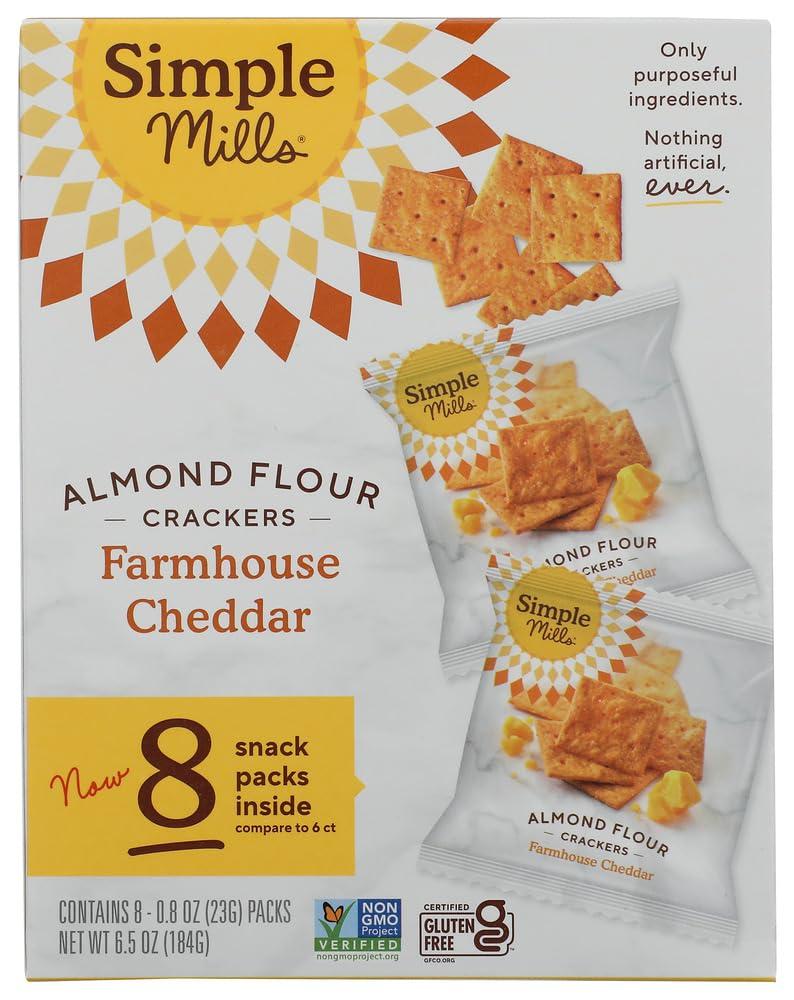 SIMPLE MILLS Farmhouse Cheddar Crackers Snack Pack 8ct, 0.8 OZ  Best By 12/24/25