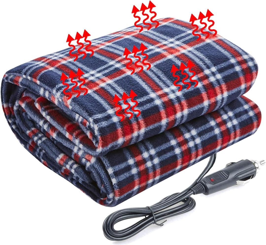 Big Ant Electric Car Blanket 12V Heated Car Blanket with 4 Hours Auto Off, Fast Heating Level Electric Blanket for Car Truck SUV RV Car Electric Blanket 58" x 42" (Red Blue,Upgrade Model)