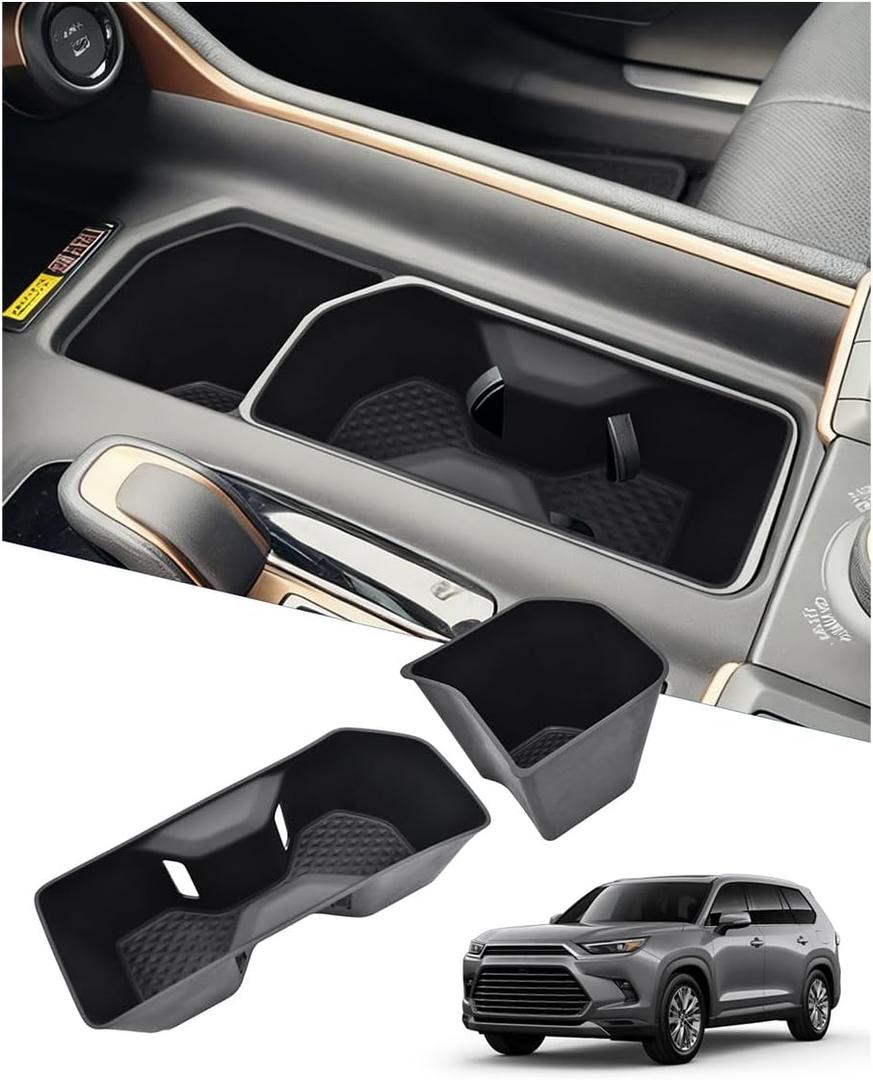 Cup Holder Inserts Compatible with 2024 2025 2026 Toyota Grand Highlander Accessories, Non-Slip TPE Center Console Cup Holder Protector Organizer for 2025 Grand Highlander Hybrid
