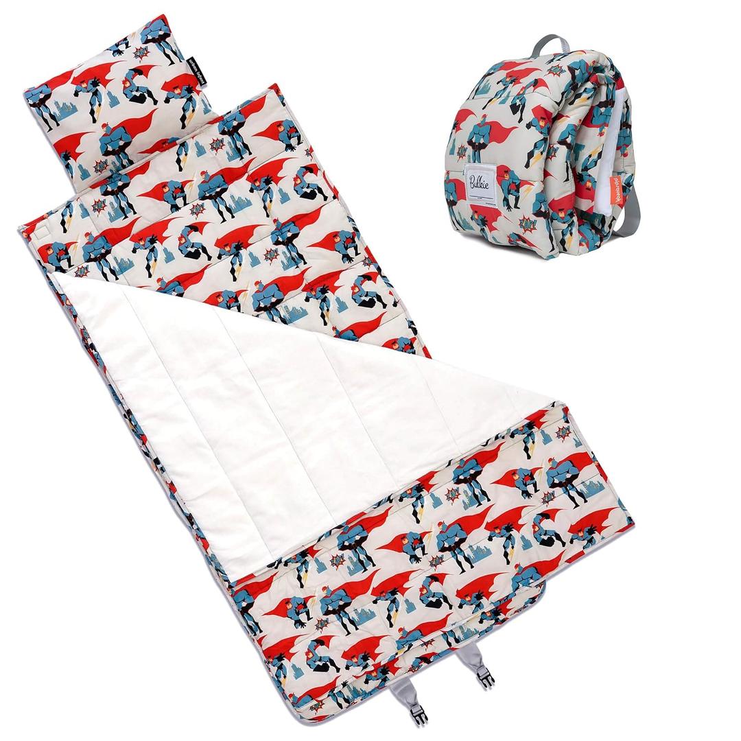 Bulkie Toddler Nap Mat - Sleep Mat for Kids Daycare and Preschool - Folds Up to Carry on Back - Superhero