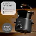 COOK WITH COLOR 2QT Mini Electric Round Slow Cooker - Adjustable Settings, Removable Stoneware Pot, Tempered Glass Lid, Dishwasher Safe, Cool-Touch Side Handles, Black