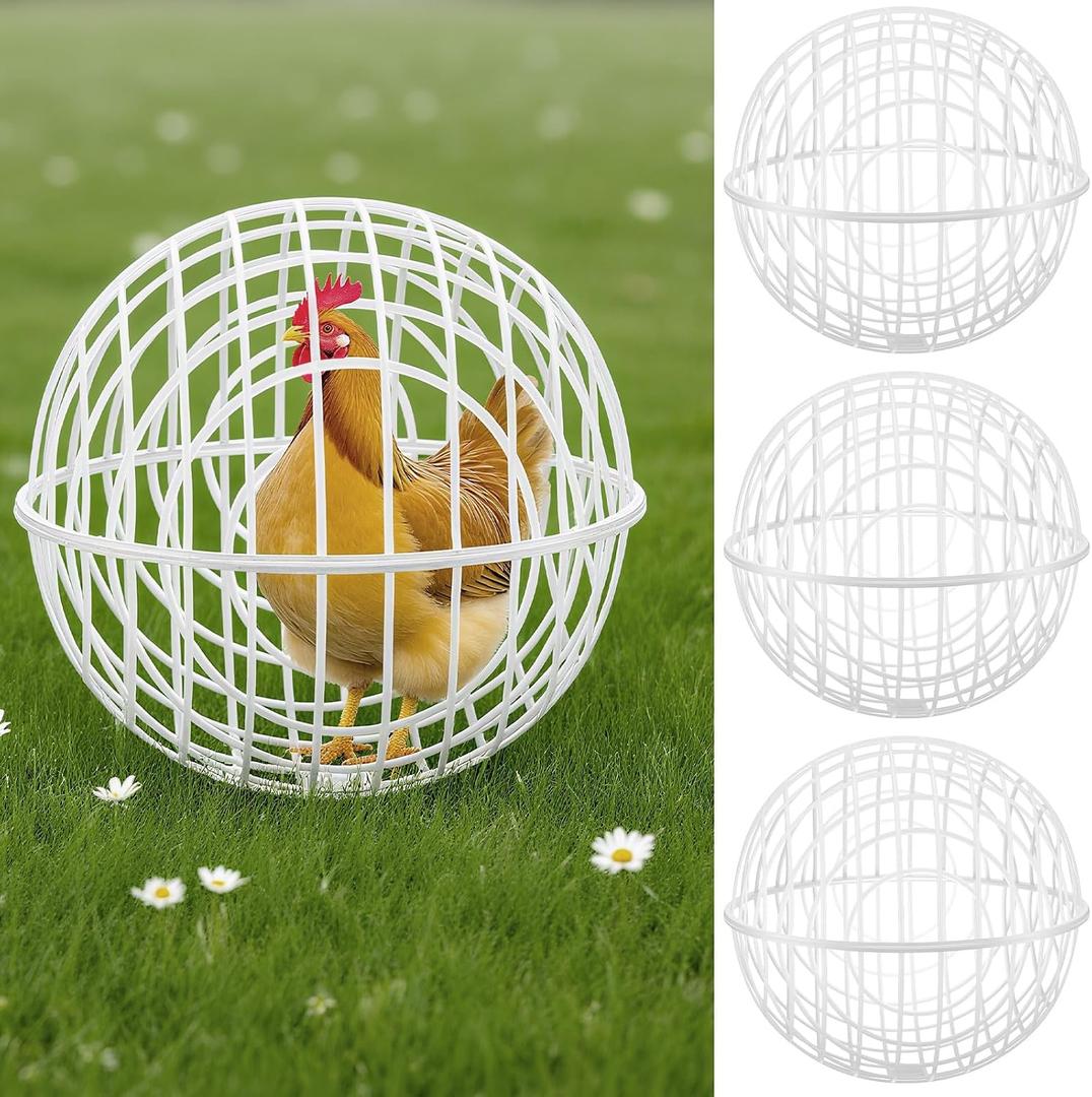 Leinuosen 4 Pack Chicken Ball Cage Movable Mesh Rabbit Coops Plastic Detachable Rolling Safety Hutch Prevents Dog Bites Horse Trampling for Bird Duck Outdoor(White,15.75'',Classic Style)