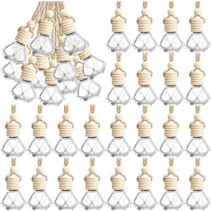 BBTO 50 Pcs Hanging Car Air Freshener Car Diffuser Bottles Empty Glass Perfume Bottle Freshener Diffuser Bottle Pendant for Essential Oil Fragrance Aromatherapy Bottle Ornament(Rhombus)