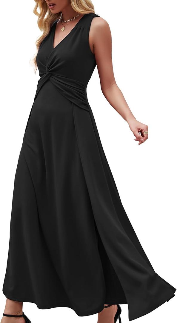 Wedding Guest Dresses for Women 2025 V Neck Formal Dresses for Women Sleeveless Evening (Medium, Black)