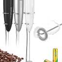 SIMPLETASTE Milk Frother Handheld Electric Foam Maker, Drink Mixer with Stainless Steel Whisk for Cappuccino, Bulletproof Coffee, Latte, White, with Stand, Battery Operated