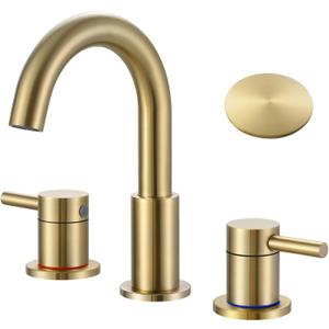 KZH Bathroom Faucet for Sink 3 Hole Brushed Gold, Bathroom Sink Faucet with Pop Up Drain, 8 inch Widespread, llaves para lavamanos de bao