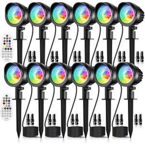MEIKEE 15W RGB Landscape Lights 12V 24V Low Voltage Landscape Lighting RGBW Color Changing IP66 Waterproof Outdoor Spot Lights with Connectors for Garden Path Yard (12 Pack)
