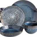 Gibson Elite Matisse 16 Piece Double Bowl Dinnerware Set, Cobalt Blue, Service for 4 (16pcs)