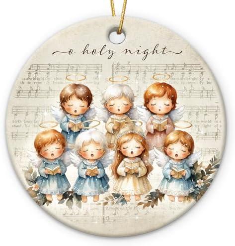 Religious Ornaments for Christmas Tree 2025 - Faith, Catholic Gifts for Women, Families, Friends, Children - O Holy Night Angel Ceramic Ornament - Angel Singing Choir Christmas Ornaments 2 Pack