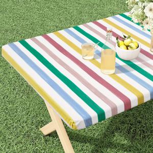 misaya Rectangle Vinyl Tablecloth, Fitted Table Cover, Waterproof Elastic Edge, Flannel Backing Plastic Tablecloth Fit 8 Foot Folding Tables for Picnic, Camping, Outdoor (Colorful Stripes, 30x96 inch)