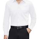J.VER Men's Dress Shirts Cotton Stretch Long Sleeve Solid Formal Shirt Business Stain Shield Casual Button Down Shirts White Medium
