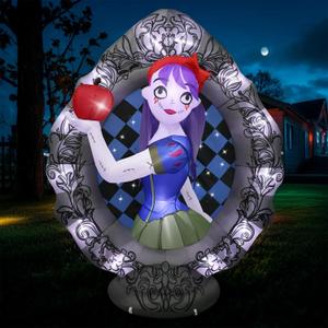 8Ft Tall Giant Halloween Inflatables Snow White Outdoor Decorations, Blow Up Magic Mirror Yard Decor Build-in Flash Lights for Outside Party Lawn Garden