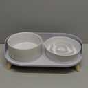 Elevated Slow Feeder Dog Bowls - Ceramic Food and Water Bowl Set with Stand - Raised Pet Dishes for Small and Medium Sized Dogs (White)