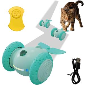 Puffluv Interactive Cat Toys, Automatic Moving Mouse Toy for Indoor Cats, Remote Control Cat Toys with LED Lights,Rechargeable Electric Kitten Toy USB Charging(Green)