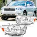 Headlights Assembly Pair for 2008 2009 2010 Toyota Highlander Headlamps Head Lights Replacement Driver and Passenger Side,Chrome Housing Amber Reflector