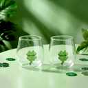2 Pcs 3D St. Patrick's Day Four-leaf Clover Stemless Wine Glass 18 oz Drinking Glasses Cup With Four-leaf Clover for Irish Dinner Party Birthday Holiday