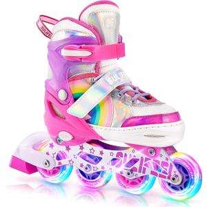 SULIFEEL Rainbow Unicorn Inline Skates for Girls Boys 4 Size Adjustable Light up Wheels Skates for Kids Beginner (Medium - Big Kid)