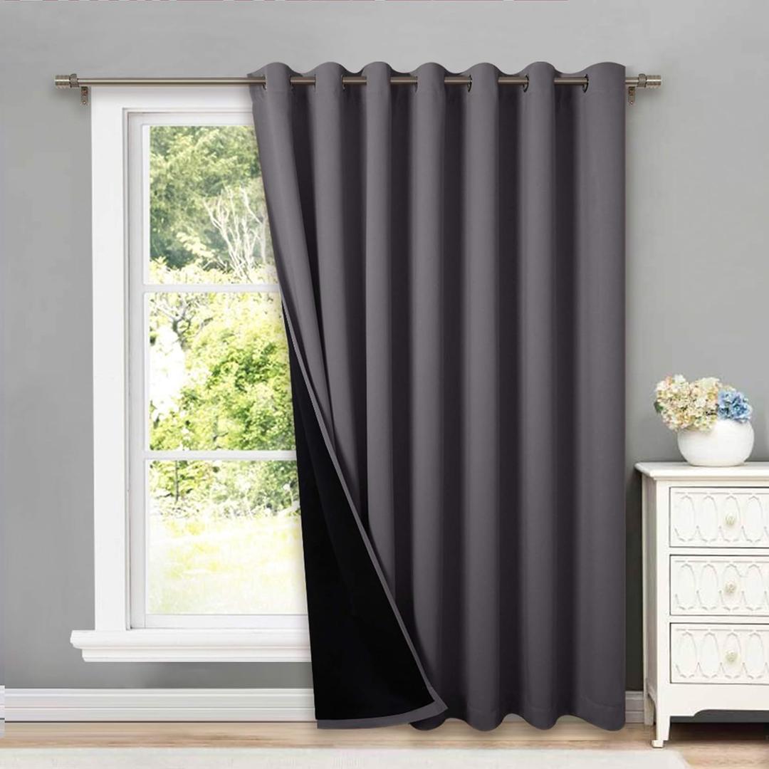 NICETOWN Total Shade Patio Door Curtain, Heavy-Duty Full Light Shading Sliding Door Drape Room Divider Curtain, Vertical Blinds for Window1 Panels, 100 inches Wide x 84 inches Long, Gray