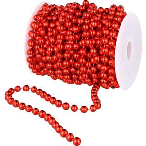 WILLBOND 50ft Christmas Tree Beads Artificial Pearls Garland Plastic Beads Roll for Christmas Tree Wedding DIY Decoration Supplies(Red)