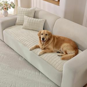 Pet Couch Cover for Dogs Washable, Fuzzy Non-Slip Couch Covers for Sofa, Couch Covers for 3 Cushion Sofa, Plush Dog Couch Cover for Sectional, Loveseat (Beige, 27.6" X 71")
