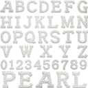 36 Pieces Iron on Letter A-Z 0-9 White Pearl Rhinestone Chenille Letter Patches Iron on Glitter Alphabet Number Bling Patches Decorative Repair Patches for Fabric Shirts Crafts Clothing DIY Decor