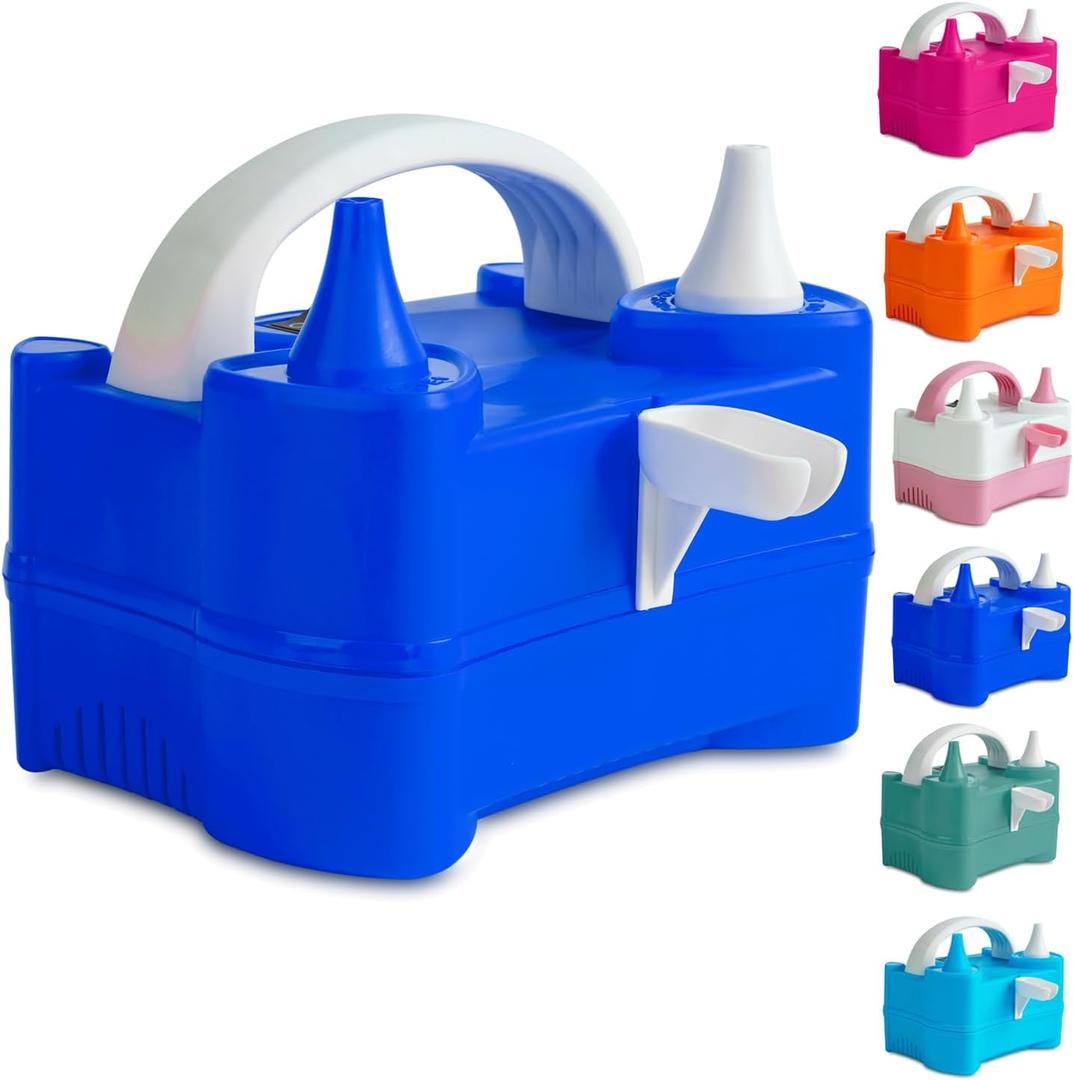 LANGXUN Portable High Power Electric Balloon Pump, Two Nozzle 110V 600W Air Blower Electric Ballon Inflator Pump for Party Latex Balloon Decoration Supplies (Yellow) (Dark Blue)