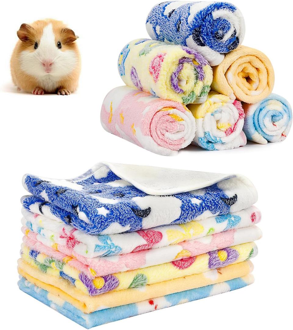 PETKNOWS 6PCS Guinea Pig Fleece Blankets, Washable Small Animal Fleece Bedding Cage Liners Absorbent Pet Pee Pad Sleep Mat Pad Cover for Hamster Ferret Rabbit Chinchilla Hedgehog