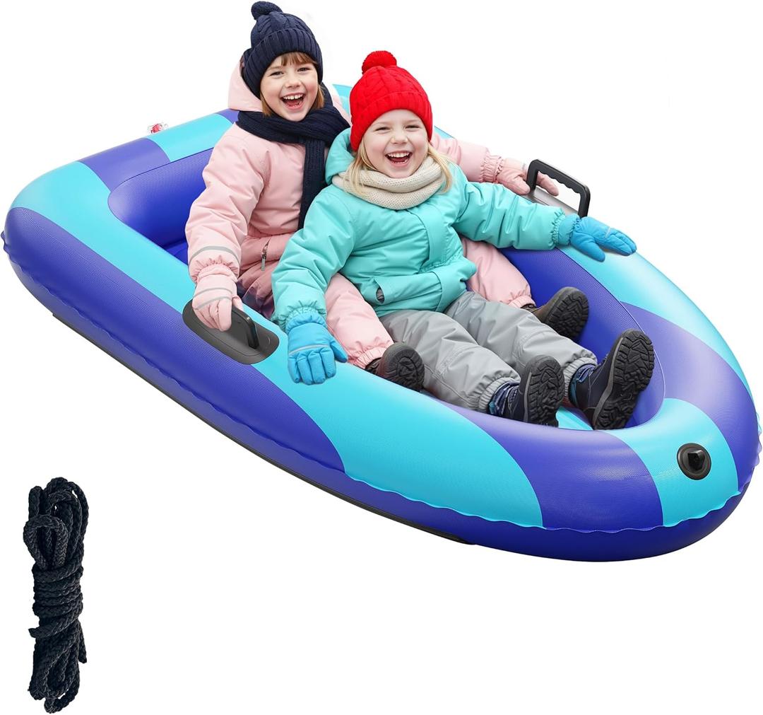 QPAU Inflatable Snow Sled, Heavy Duty Snow Tube with Reinforced Handles, Snow Sleds for Kids and Adults Winter Toys Gifts, Toboggan for Family Outdoor Sledding