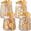 Pinkunn Set of 4 Glass Stripe Sugar Container with Bamboo Spoons 20 Fl oz Coffee Bar Accessories with Lids Coffee Sugar Container Set for Kitchen Food Storage Beans Powder(Taper)