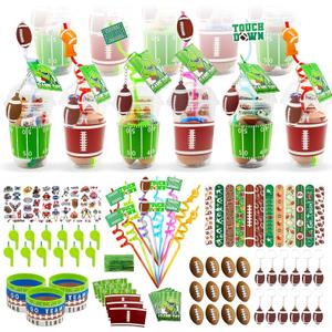232 Pcs Football Party Favors, 12 Pack Kids Cups Toys Bulk, Sports Valentines Cards Goodie Bags Birthday Party Decorations