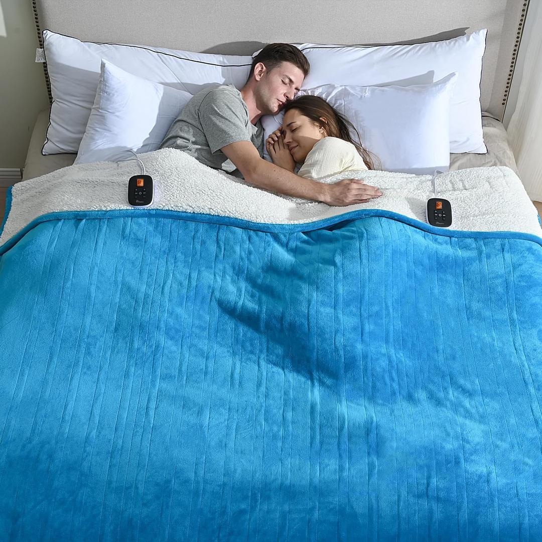 Heated Electric Blankets - Soft Flannel Heating Throw Electric Blanket with 6 Heat Settings King Size 100"  90" Teal - Velvet & Sherpa