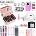 Nail Polish Organizer Holds 35 Bottles & Nail Lamp, Nail Organizers and Storage, Double Layer Nail Bag with Handle & Shoulder Strap for Travel, Nail Supplies Organizer for Manicure Kit (Brown+Beige)